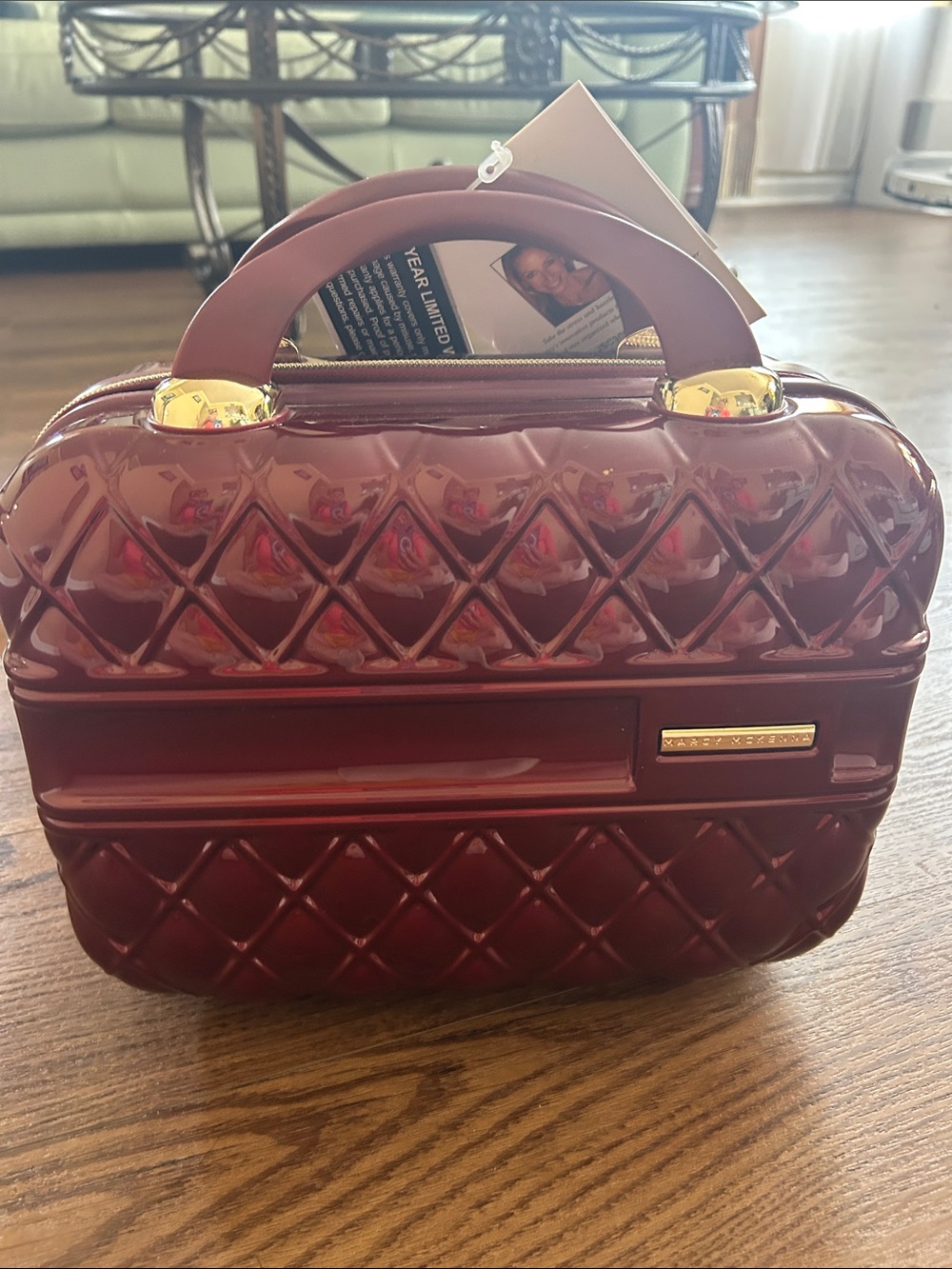Marcy McKenna Gloss Quilted hard shell Cosmetic Case in Burgundy
